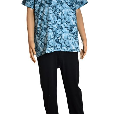 Huispak-Hansop-jumpy-grote maten-blauw bloem -smeer en uitkleedgedrag-Gozz4all-dementie-incontinentie-aangepaste kleding-rits op de rug-ongewenst uitkleden